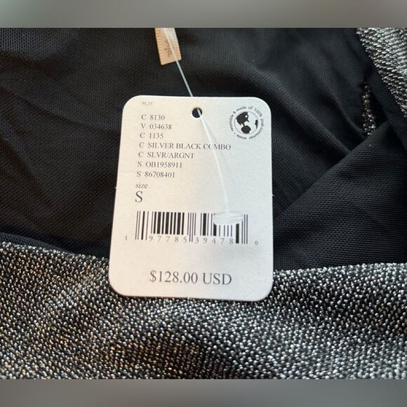 Nwt Free People Malia Shimmery Silver Black One Shoulder Mini Dress - Picture 5 of 6